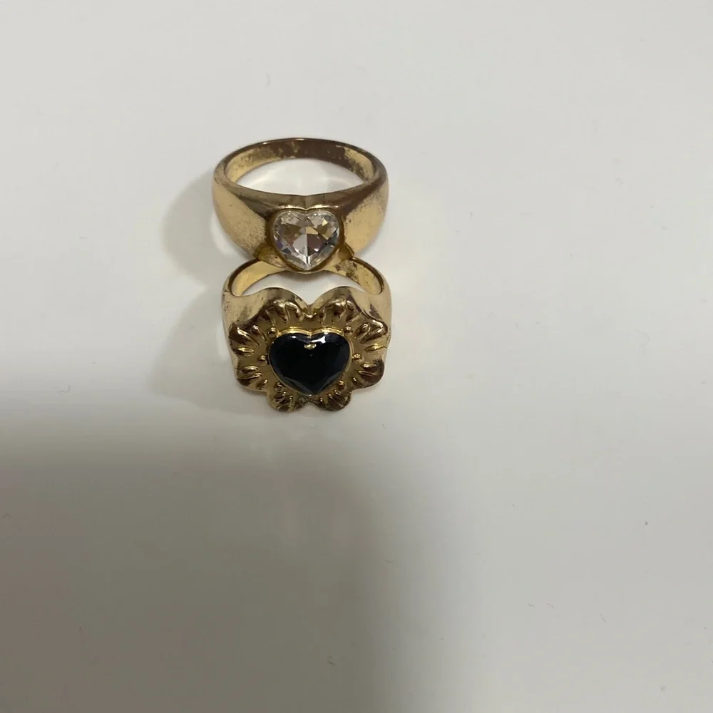 Gold and Black Heart Ring Set